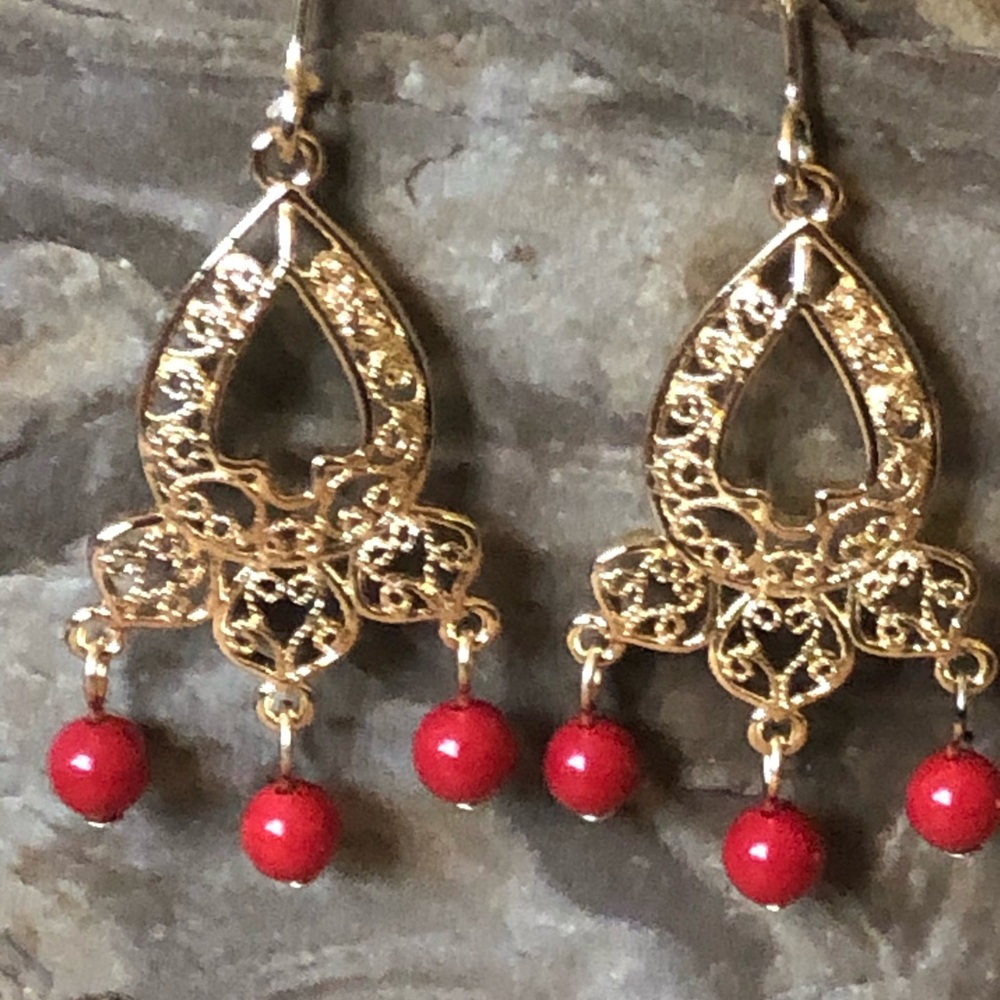 Jezlaine 18kt Gold Sterling Silver Coral Earrings